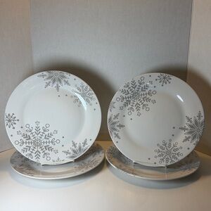 (4) Royal Norfolk Silver Snowflake Dinner Plates